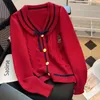 Abbigliamento rosso da donna Cardigan lavorato a maglia ricamo maglione manica lunga cotone moda casual cappotto femminile 2024 scollo a V inverno Top 231220