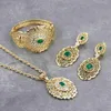 Chic Morocco Wedding Jewelry Set Gold Color Drop Earring Cuff Bracelet Bangle Pendant Necklace Arab Hollow Metal Gift249K