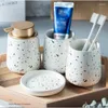 Bath Accessory Set Ceramic Painted Mouthwash Cup Four-piece Bathroom Supplies Soap Bottle Decoration Dish Terrazzo Lotion Round