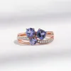 Yezoxaはカラフルな青いTopaz 925 Sterling Silver 14K Rose Gold Plating 3 Stone Ring for Women 5 6 7 8 9 231221