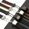 22mm 24mm svart armband nylon silikon gummi klockband rostfritt spänne för fit brei-tling watch rem verktyg204n