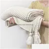 Blankets Blankets Ins Nordic Style Sofa Er Blanket Office Nap Tassel Knitted Ball Wool Casual Air Conditioning Drop Delivery Home Gard Dhn17