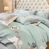 Bettwäsche-Sets, breiter Rand, Blumen-Stickerei, luxuriös, grün, ägyptische Baumwolle, Bettbezug-Set, Bettlaken, Kissenbezüge, Heimtextilien