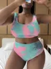 Damskie stroje kąpielowe kobiety krawatowe nadruk seksowne push-up biustonosze duży rozmiar bikini zestaw strojów kąpielowych Fat Plus