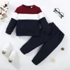 Комплект одежды для детей 1-6 лет, свитер с длинными рукавами и штаны с цветными блоками, 2 шт., осенне-зимний комплект для мальчиков, спортивная модная одежда 231220