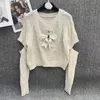 Women sweaters autumn and winter sweater knitting design gentle lady fashion pullover new hot drill letter ribbon bow accessories irregular long sleeve pullover