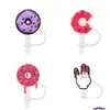 Boire des pailles personnalisées motif de beignet personnalisé Soft Sile St Toppers Accessoires Charmes Réutilisables Pridire d'éclaboussure Plug de poussière Decorative 8 mm dans Tumbl Dhhlh