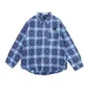 メンズカジュアルシャツメンズシャツチェスグリッドタッセル透明なラペル半袖衣料品ストリートウェア2024デザイン韓国造影カラー