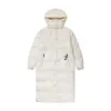 Designer Winter Mengjia donsjack met capuchon Damesmode Warme schouders Geborduurde lange witte ganzendonsjas