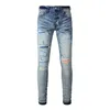 Designer jeans men purple jeans womens pants denim tear jeans High Street Purple Retro Paint Spot Slim Hip-hop Zipper Hole Feet Micro Elastic Jeans straight leg jeans