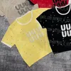 Rhinestone Women Jumper Tops T-shirt Contraste Couleur Lettre en tricot tricoté
