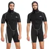Roupa de banho feminina 3mm neoprene mergulho terno masculino uma peça manga curta com capuz zíper frontal quente e protetor solar surf
