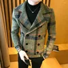 Men's Jackets 2023 Autumn Winter Men Short Woolen Coat Double Breasted Design Casual Windbreaker Fashion Retro Tartan Jacket 5xl