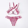 Women's Swimwear Quick Drying Two Pieces Sexy Women Striped Color Bra High Waist Briefs Set For Spa