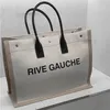 Trend Women Handbags Rive Gauche Tote Bag de 48 cm de linho de linho designer ombro de bolsas de compras grandes de praia com letra S Canva2507
