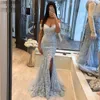 Kapalı Omuz Işık Gökyüzü Mavi Prom Elbiseler Sevgilim Seksi Özel Gece Etkinliği Denizkızı Stil Aplikes Yan Bölünmüş Yeni Özel Durum Parti