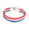 Charm Bracelets 2X France French Flag Bracelet For Men's And Ladies' Leather Alloy White Red-Blue (Width 14 Mm Length 20 Cm)