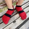 5 Pairs Large Size Finger Socks Ankle Sport Cotton Mens Striped Mesh Breathable Shaping Anti Friction No Show Toes 231221