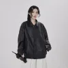 Women's Leather Punk Black Jacket Women Streetwear Loose Zipper Moto Biker Outwear Korean Casual Faux Coat