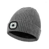 Berets Mode LED Hüte Wiederaufladbare Taschenlampen Kopf Lampe Beanie Unisex Gestrickte Winter Warme Mützen Für Laufen Angeln