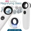 ジュエリーダイヤモンドのジェイド鏡と高解像度の拡大眼鏡を識別するための2つのLEDライト付きの40xハンドヘルド拡大ガラス231221