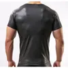 Ensemble en simili cuir pour hommes, manches courtes + boxer effet mouillé, T-shirt musclé