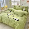 Ensembles de literie Ensemble coton Panda broderie housse de couette douce drap de lit élastique taies d'oreiller plates