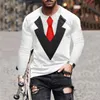 Erkek Tişörtler Bow Tie 3D T-Shirt Sonbahar Erkekler Gömlek Smokin Retro Tie Suit 3D Baskı T-Shirt Sıradan Uzun Sleeve Street Giyim Komik Sahte Suftl2312.21