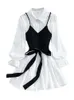 Spring Autumn Fashion Casual Suit Female Korean Loose White Shirt Dress Slim Vest Two piece Set GD786 231221
