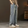 Jeans dritti larghi elastici pantaloni in denim a gamba larga da uomo pantaloni casual stile coreano Abbigliamento sportivo da uomo 231220