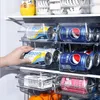 Kök förvaring husdjur kylskåp automatiskt rullande öl cola j burkar dryck dubbelskikts rack