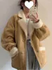 Jaquetas femininas moda lã de cordeiro jaqueta de couro para mulher elegante lapela engrossar casaco quente chique camurça curto casaco de pele de cordeiro outwear