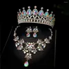 Collier Boucles d'oreilles Set Baroque Gold Ab Color Crystal Drop Drop Bridal Rimestone Tiaras Crown Stud Wedding Jewelry