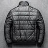 本物の革のジャケットのメンダウンコットンパッドパーカスメンズリアルシープスキンコートマンスリム冬のジャケットジャケタ231221