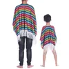 Kid volwassen Mexicaans feest kostuum kleurrijke mantel poncho sombrero hoed zonnebril snor set voor de Mexicaanse Fiesta Halloween Carnival 231220