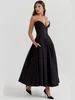 Casual Dresses Mozision Elegant Spaghetti Strap Backless Maxi Dress for Women Fashion Black Off-Shoulder Sleeveless A-Line Club Party