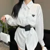 High Quality Women's Long Sleeved Shirt Designer Trend Triangle Outfit Top Woman Spring/summer Loose Fitting T-shirt with Belt Women Clothing