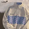 Jesienne zimowe mody patchwork w kratę ponadwymiarowe bluzy HARAJUKU Mężczyźni pół zip kołnierz polo pullover tops elegancki męski streetwear 231220