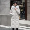 Trenchs de femmes manteaux coton mi-long hiver mode mince genou longueur costume grand col de fourrure veste épaisse tendance femmes