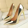 9511-7 European and American Metallic Fashion Women's Shoes High Heel Shallow Mouth Pointed Sexy Nightclub Slim Single Shoes