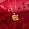 Pendants Real 24K Gold Color Four Petal Flower Clavicle Necklace For Women Wedding Engagement Anniversary Gifts Luxury Chain Jewelry