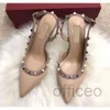 Mode femmes pompes chaussures Casual Designer Or cuir clouté pointes slingback talons hauts chaussures marque chaussures