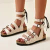 Sandalen met bandje, mutil-gesp, open ontwerp, neus, veters, punk-goth, casual meisjesschoenen, stijlvol, maat 43, Fisherman Beach, dames, plat 62920 94885 45431 451