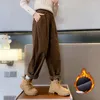 Trousers Teens Girls Corduroy Pants Winter Fleece Thick Warm School Kids Casual Black All-match Children Harem 12 13 14 Y