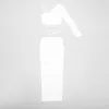 Work Dresses 2023 Summer White Sexy Women Two Pieces Sets One Shoulder Long Sleeve Tops Split Skirt Waist Revealing Bandage Fashion Suit