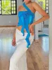 Женские майки SEASONS 3D Цветочная аппликация с рюшами и бахромой Асимметричные топы Синий милый сексуальный укороченный топ на бретелях Женская летняя одежда Y2k ASVE86716