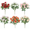 Dekorativa blommor 10 huvuden konstgjorda siden rose liten bukett eukalyptus för bröllopsscen heminredning Bunch Decor