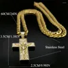 Pendant Necklaces Stainless Steel Cross Jesus Necklace For Men Gold Color Hip Hop Cuban Chain Religious Crucifix Jewelry NZZ470S