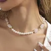 Pendentif Colliers Irrégulière Pierre Naturelle Ronde Imitation Perle Collier Pour Femmes Personnalité Dames Fête D'anniversaire Bijoux En Gros