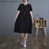 Robe de deux pièces # 6678 Faux Twirt T-shirt Robe Femme Femme O-Neck Zipper Robe A-Line Short Slem Split Joint Tshirt Robe Summer Summer Lethle Long